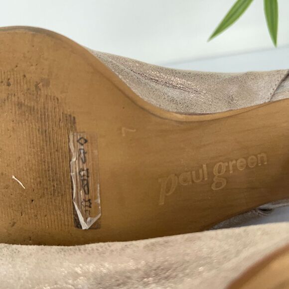 Paul Green Cayanne Beige Tan Shimmer Peep Open Toe Sandal Heel Bootie Size 9.5 - Picture 11 of 14